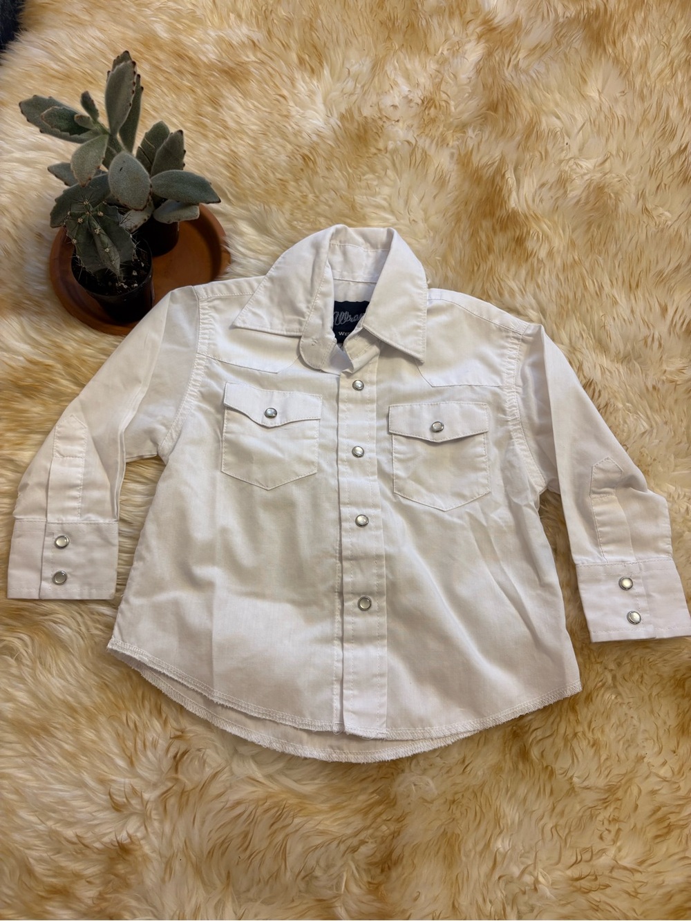 XXS (0-2) White western pearl snap Button-Up Shirt with Chest Pockets